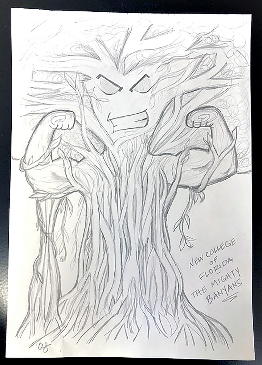 New College senior Anna Lazzara’s original sketch of her Mighty Banyan. “I swear it took me, I don’t know, five, 10 minutes … ”