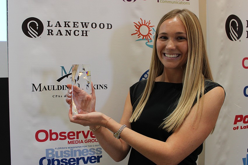 Paige Venuto of Lakewood Ranch Community Activities was voted the Emerging Leader at the Young Leaders Alliance Next Gen Awards Thursday at Lakewood Ranch Country Club.